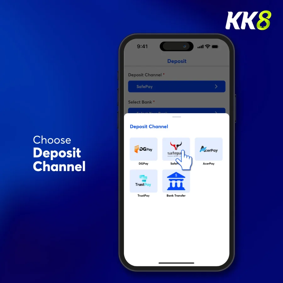 Payment amount and channel demonstration from the KK8 top-up tutorial