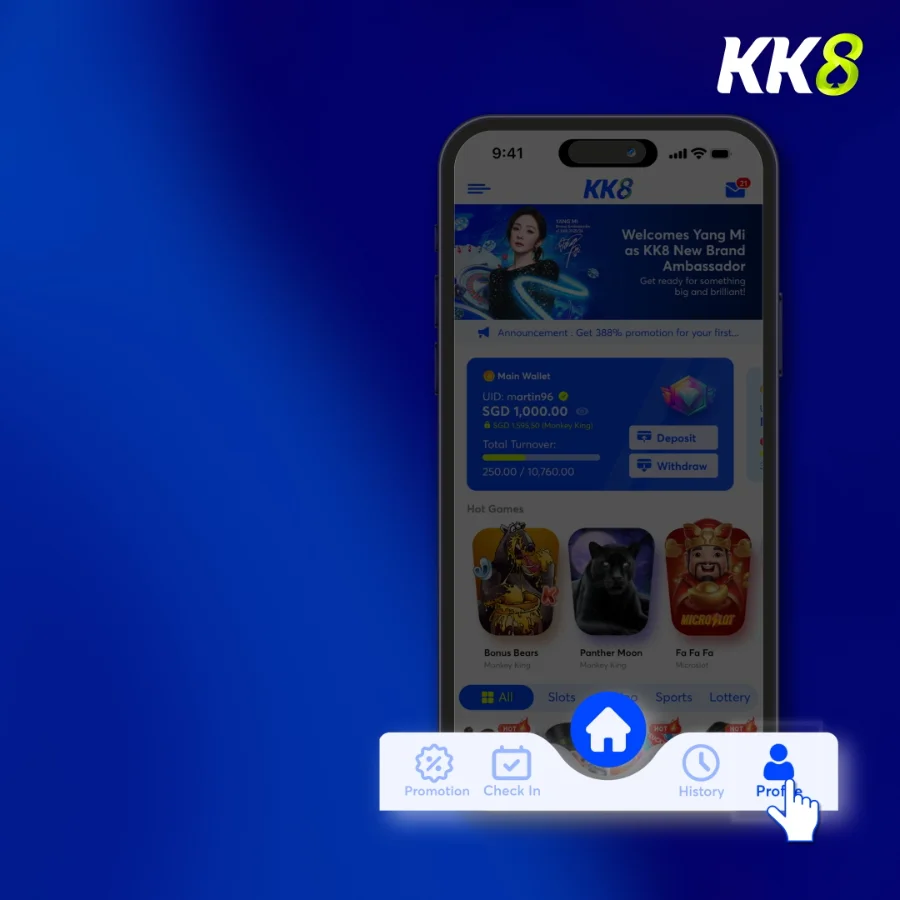 Profile settings demonstrated in the KK8 change-password tutorial
